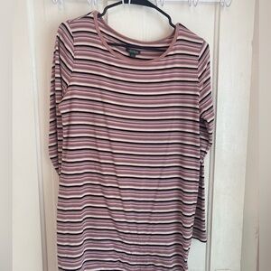 Pink/multi stripe long sleeve mini dress, size L, wild fable